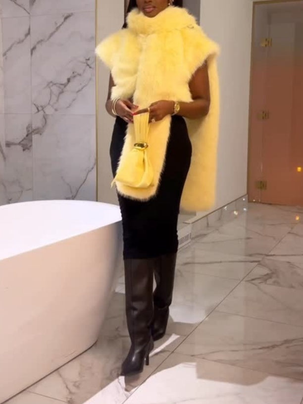 Sleeveless Scarf Collar Fur Top