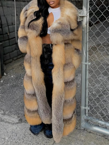 Large Lapel  Fur Long Coat
