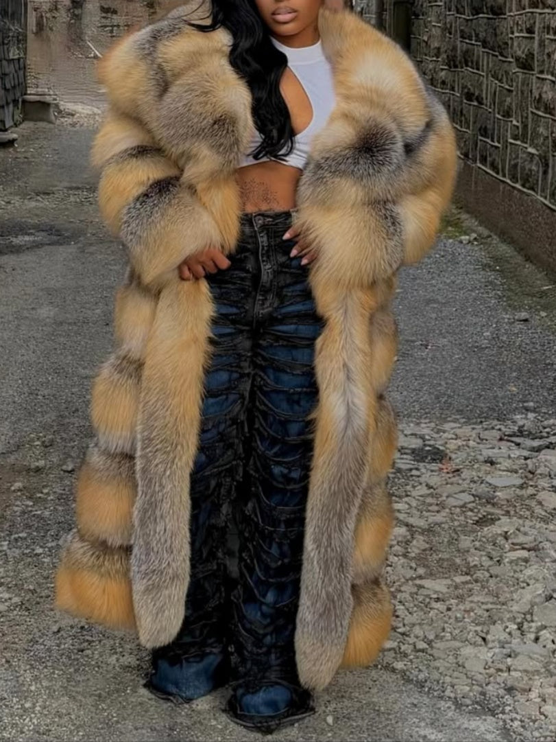 Large Lapel  Fur Long Coat