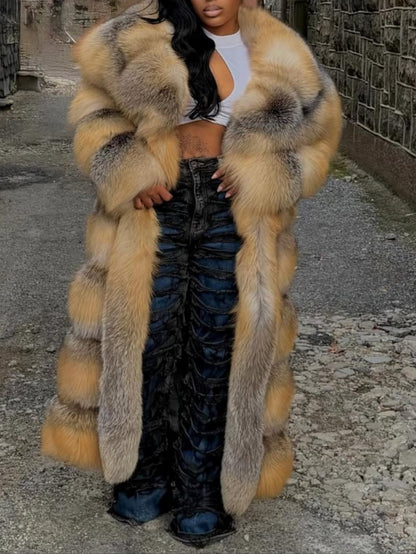 Large Lapel  Fur Long Coat