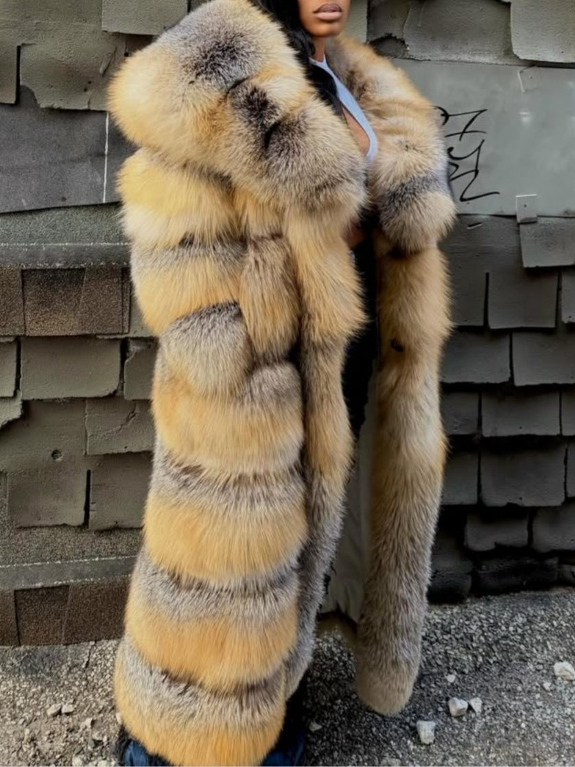 Large Lapel  Fur Long Coat