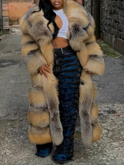 Large Lapel  Fur Long Coat