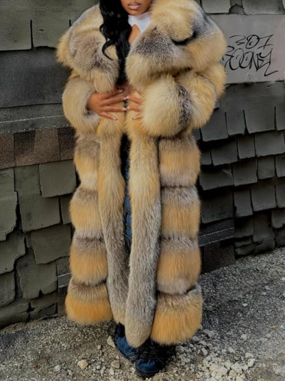 Large Lapel  Fur Long Coat
