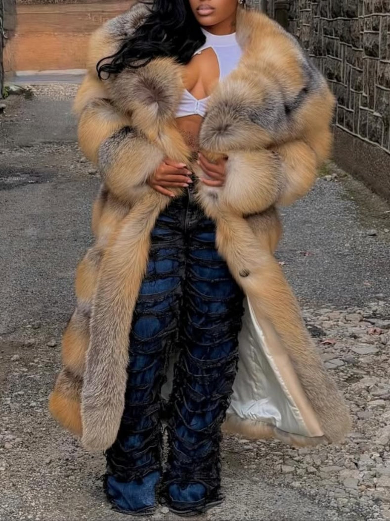 Large Lapel  Fur Long Coat