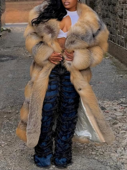 Large Lapel  Fur Long Coat
