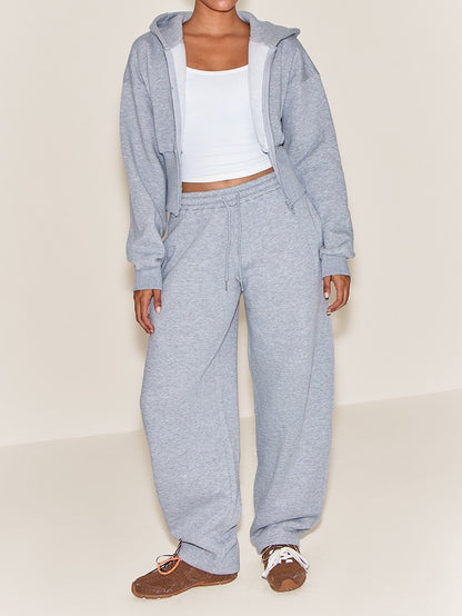 Zipper Hoodie And Barrel Sweatpants Two Pieces Set