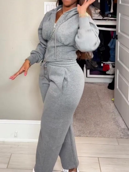 Zipper Hoodie And Barrel Sweatpants Two Pieces Set