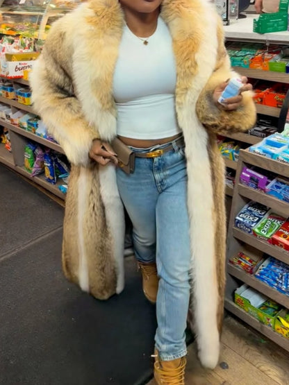 Faux Fur Long Coat With Lapel