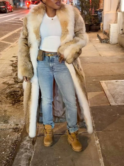 Faux Fur Long Coat With Lapel
