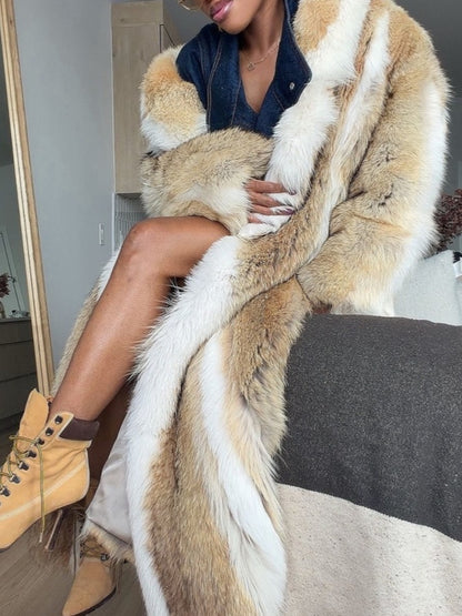 Faux Fur Long Coat With Lapel