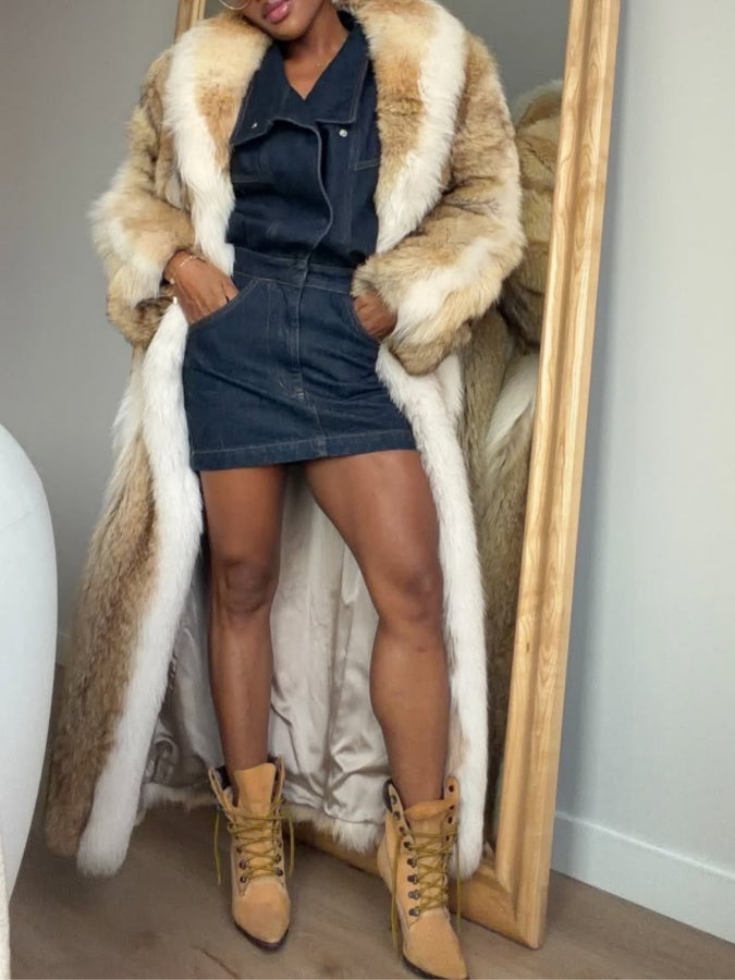 Faux Fur Long Coat With Lapel