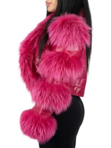 Fox Fur Corpped Leather Jacket