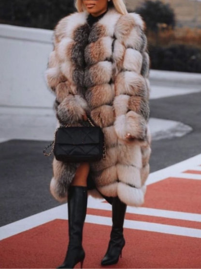 Elegant Collarless Fur Coat