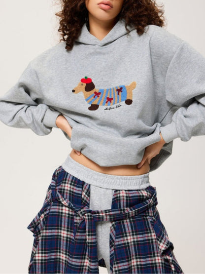 Cartoon Embroidered Hoodie Wide-Leg Pants Tracksuit