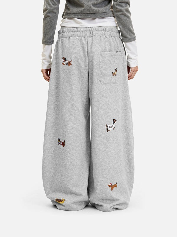 Cartoon Embroidered Hoodie Wide-Leg Pants Tracksuit
