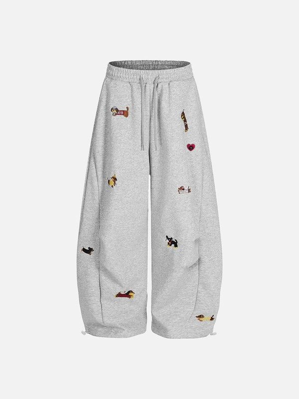 Cartoon Embroidered Hoodie Wide-Leg Pants Tracksuit
