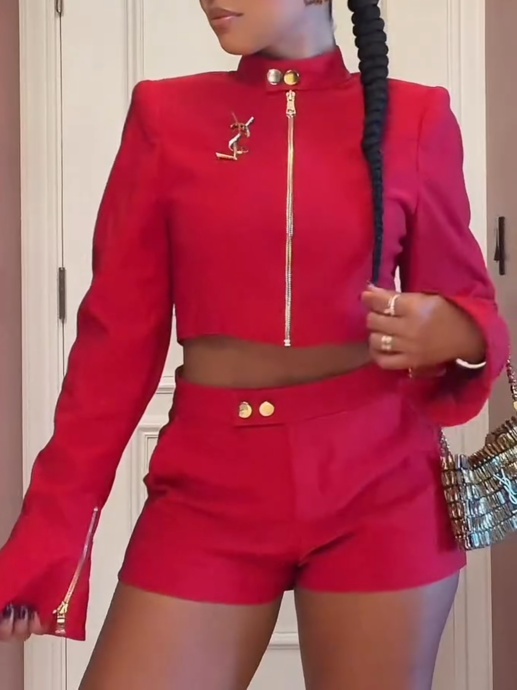 Stylish Long-sleeved Zipper-front Jumpsuit