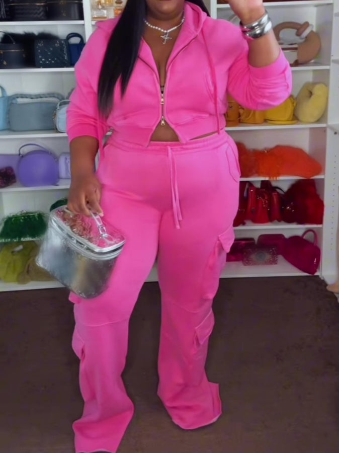 Hot Pink Utility Cargo Tracksuit Set