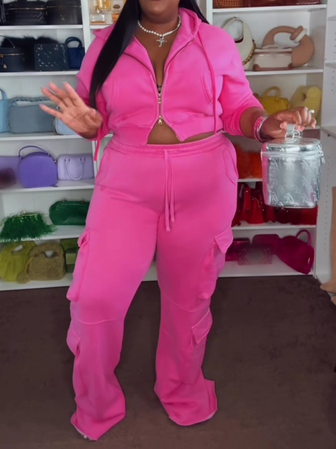 Hot Pink Utility Cargo Tracksuit Set