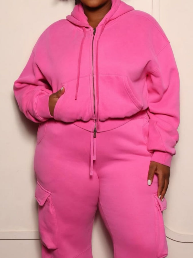 Hot Pink Utility Cargo Tracksuit Set