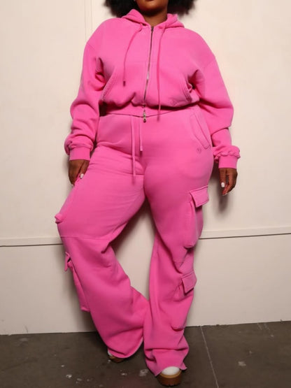Hot Pink Utility Cargo Tracksuit Set