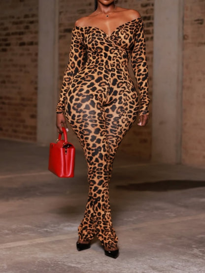 Off The Shoulder Leopard Print Set