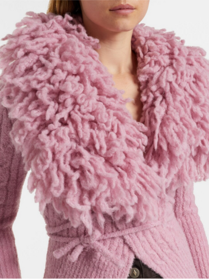 Statement Fringed Ribbed Knit Cardigan