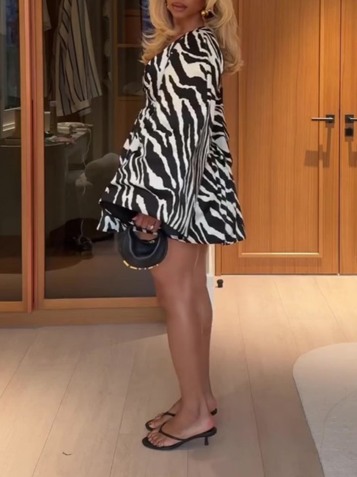 V-neck Flared Sleeve Zebra Print Jumpsuit