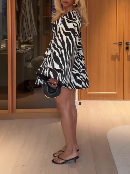 V-neck Flared Sleeve Zebra Print Jumpsuit