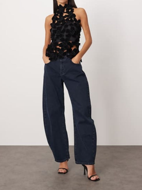 Embroidered Cut Work Halterneck High Neck Top