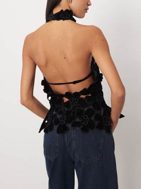 Embroidered Cut Work Halterneck High Neck Top