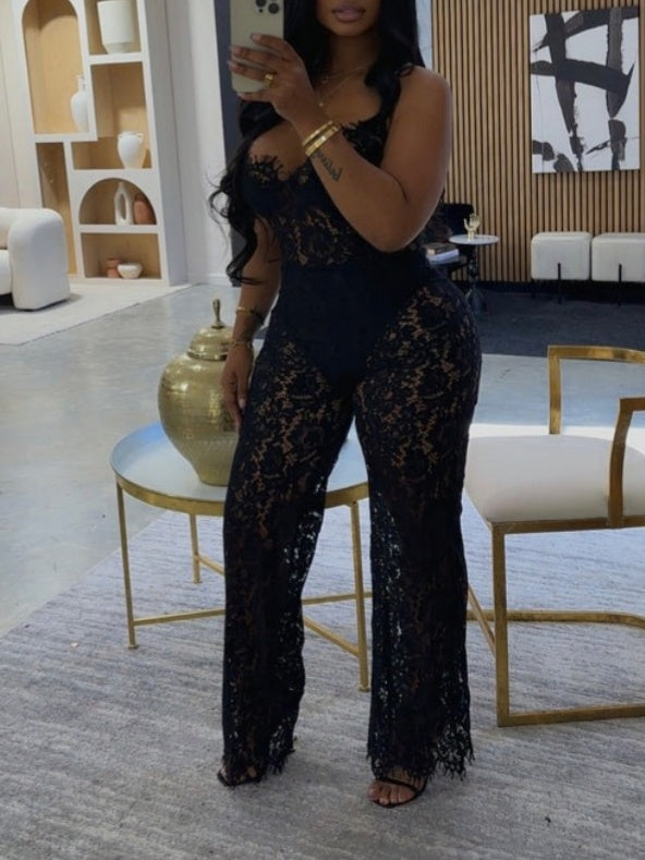 Sexy Adjustable Strap Lace Jumpsuit