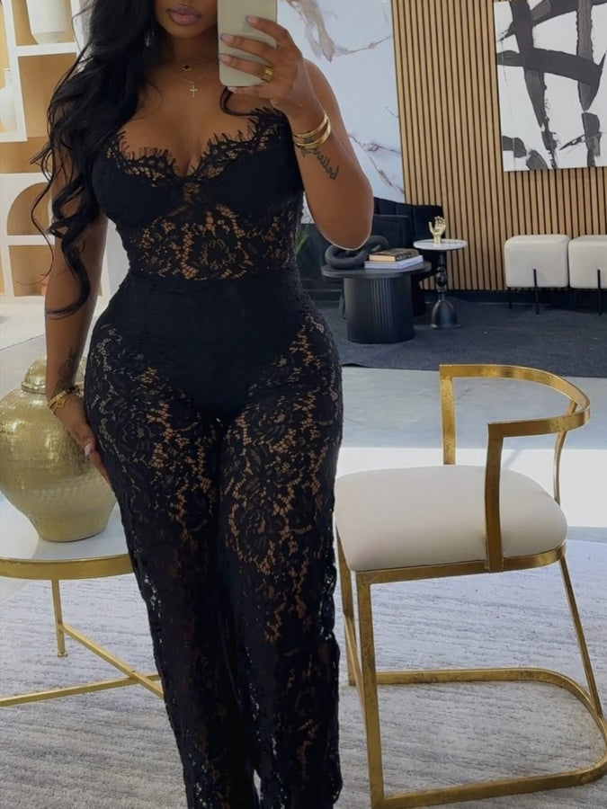 Sexy Adjustable Strap Lace Jumpsuit