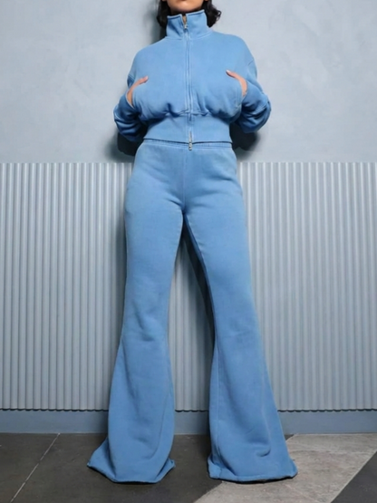 Zip Jacket & Flared Joggers Two Pieces Set
