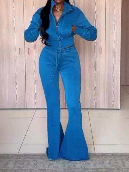 Zip Jacket & Flared Joggers Two Pieces Set