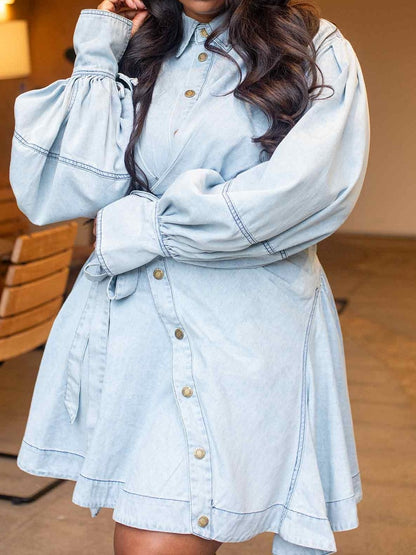 Adjustable Wrap Ties Denim Mini Dress