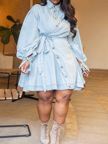 Adjustable Wrap Ties Denim Mini Dress