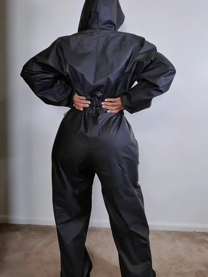 Long-sleeved Half-zip Hooded Jumpsuit