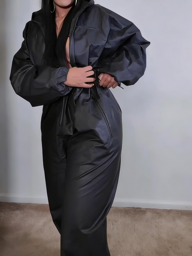 Long-sleeved Half-zip Hooded Jumpsuit