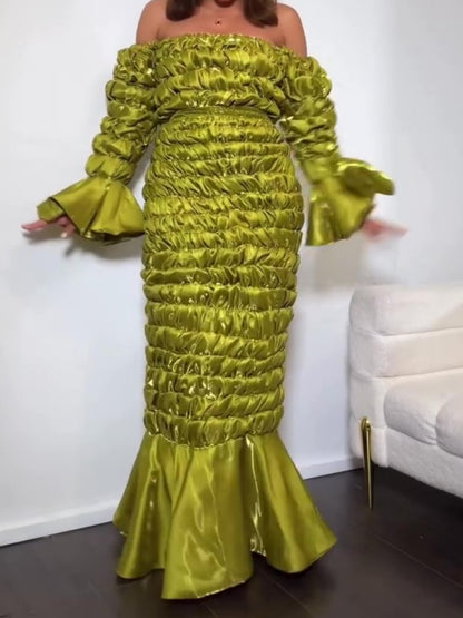 Bell Sleeves And Ruffled Hem Skirt Two Pieces Set