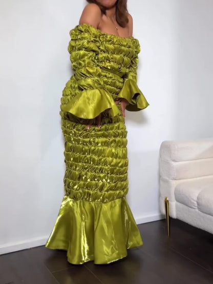 Bell Sleeves And Ruffled Hem Skirt Two Pieces Set