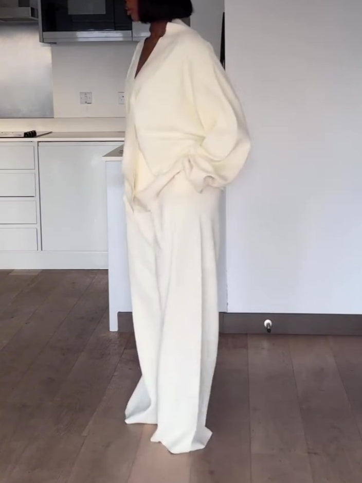 V-neck Button-down Casual Two Pieces Set