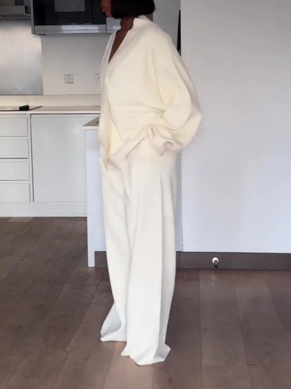 V-neck Button-down Casual Two Pieces Set