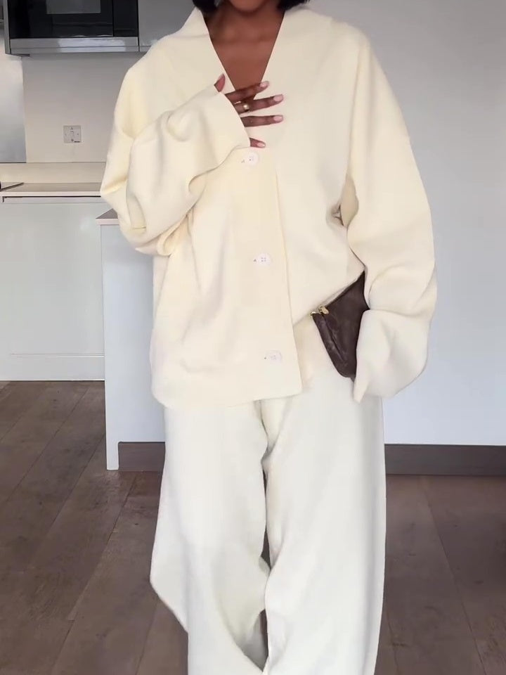 V-neck Button-down Casual Two Pieces Set