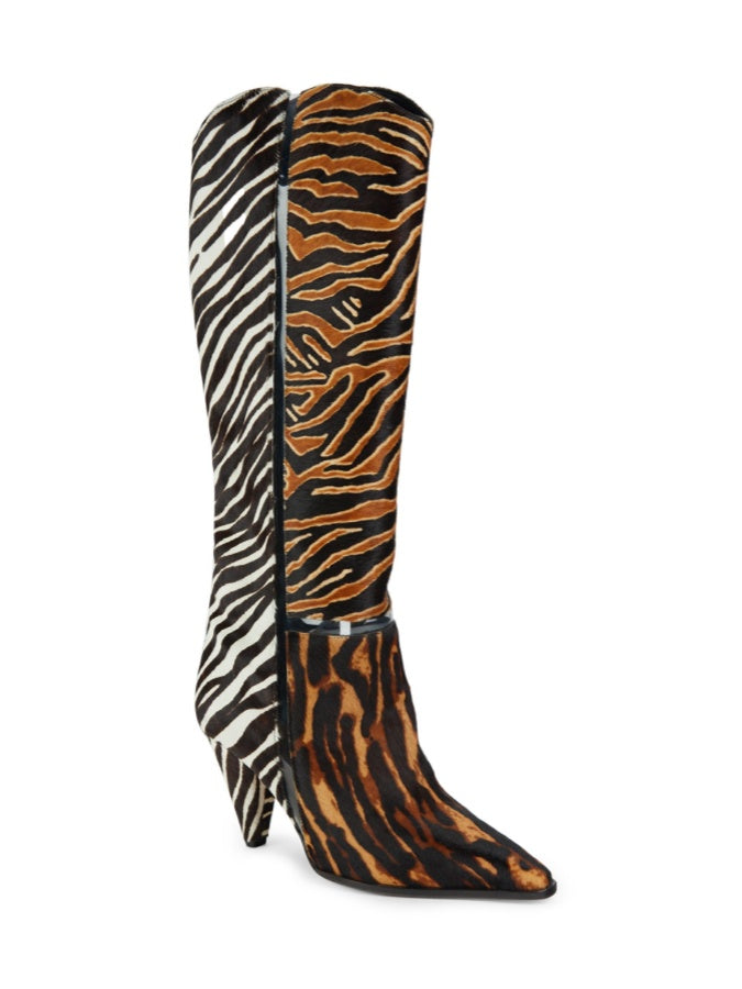 Zebra-Print Tall Heel Boots