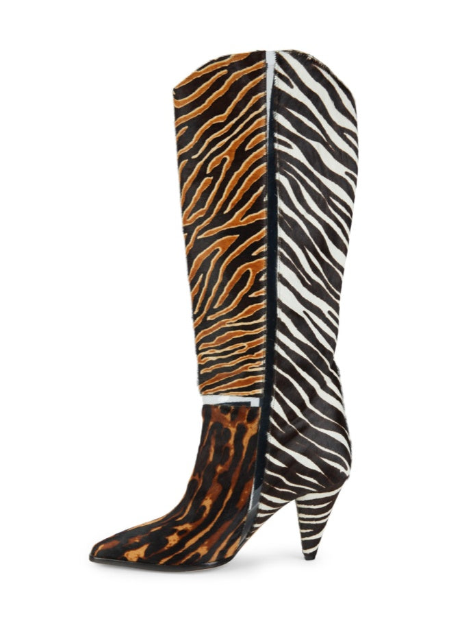 Zebra-Print Tall Heel Boots