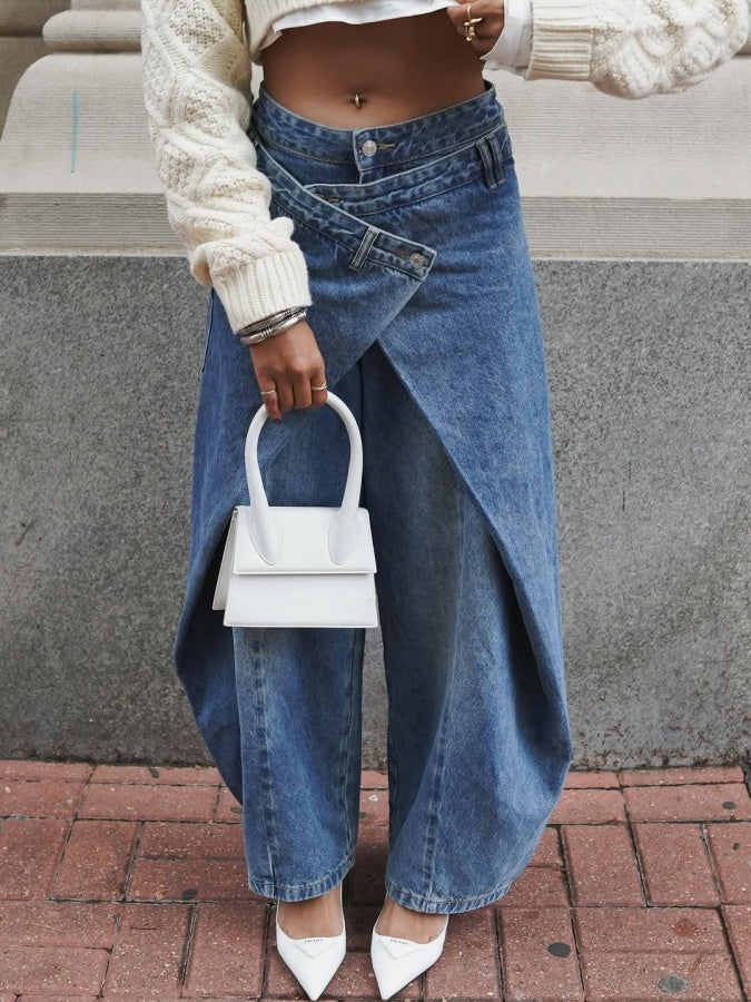 Cross-Front Wide-Leg Jeans