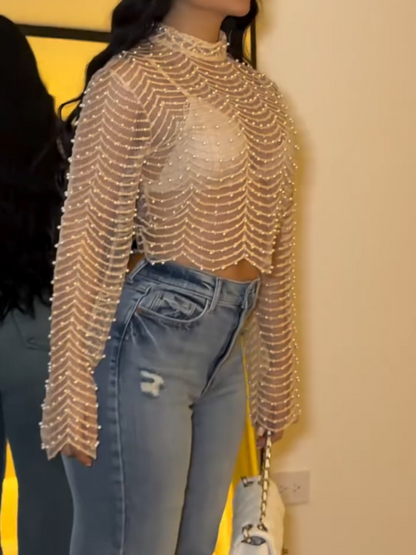 Sheer Mesh Chain Detail Top