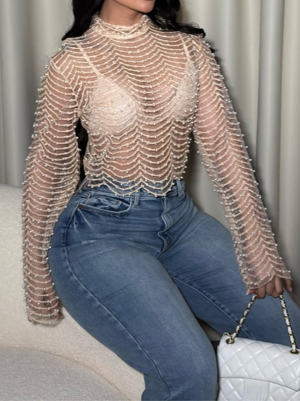 Sheer Mesh Chain Detail Top