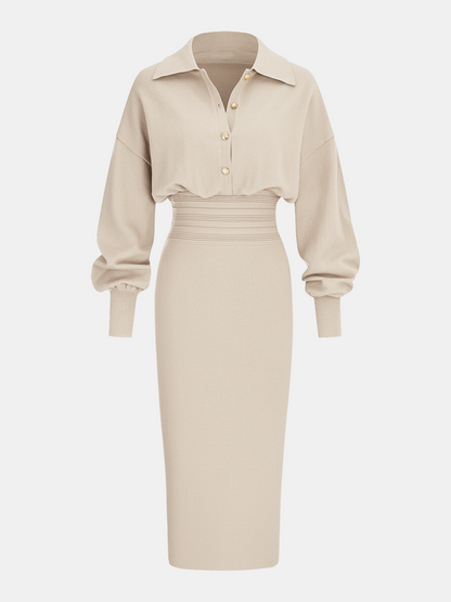 Elegant Waist-cinching Knit Dress